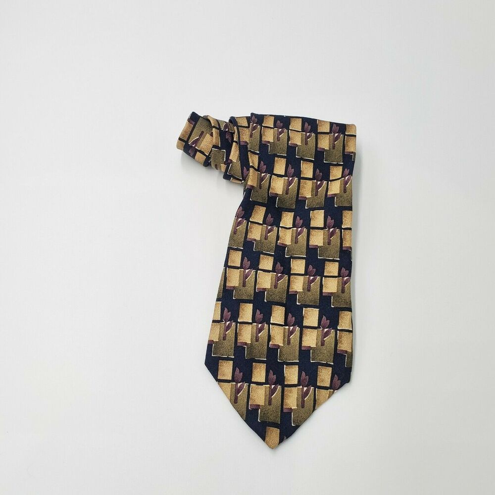 Vintage Barbara Blank New York Floral Geometric Mens All Silk Handmade Tie  90s